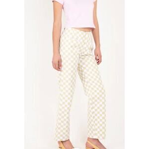 Holiday by Emma Mulholland Pastel Yellow Check Komono Pants Size Small
